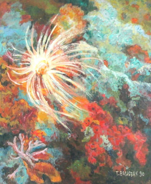 Tamara Baussan 24"x20" Flores 1990 Acrílico sobre Lienzo #J23-HA