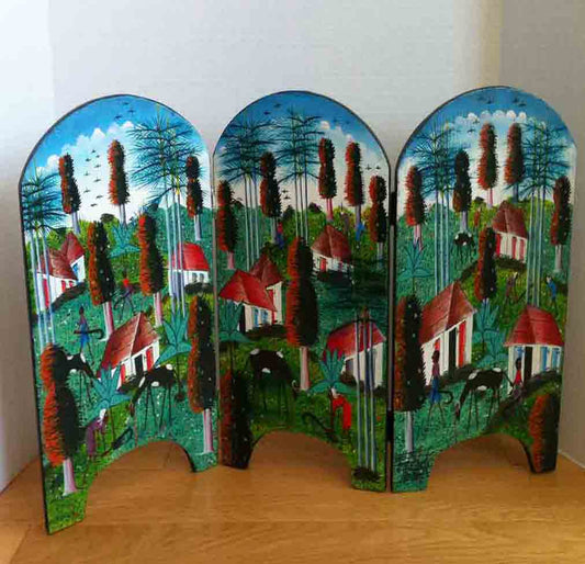 Jean-Nelson Dubic 3-13"x 8.5" x 2" Escena rural Óleo a bordo Pantalla original pintada de doble cara #1MFN