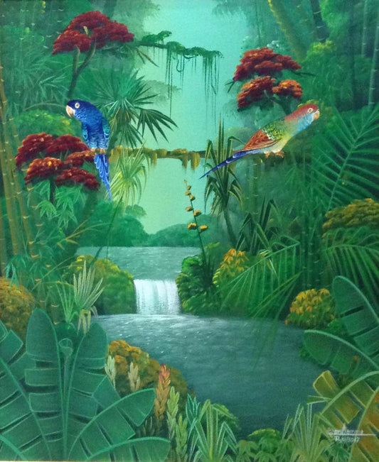 Albott Bonhomme 24"x20" Dos pájaros en el paraíso 2011 Acrílico sobre lienzo #1MFN