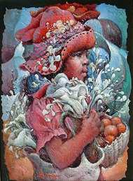 Lyonel Laurenceau 20"x16" vendiendo flores 2003 Acrílico sobre lienzo #J62-HA