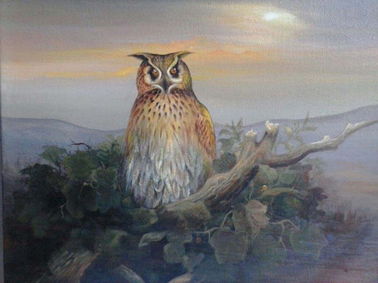 Benson Myrtil 10"x12" Búho al atardecer 2013 Acrílico sobre lienzo #2C