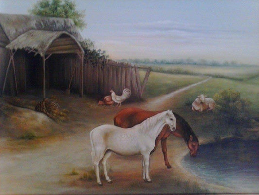 Benson Myrtil 16"x20" Watering Horses 2013 Acrílico sobre lienzo #3C