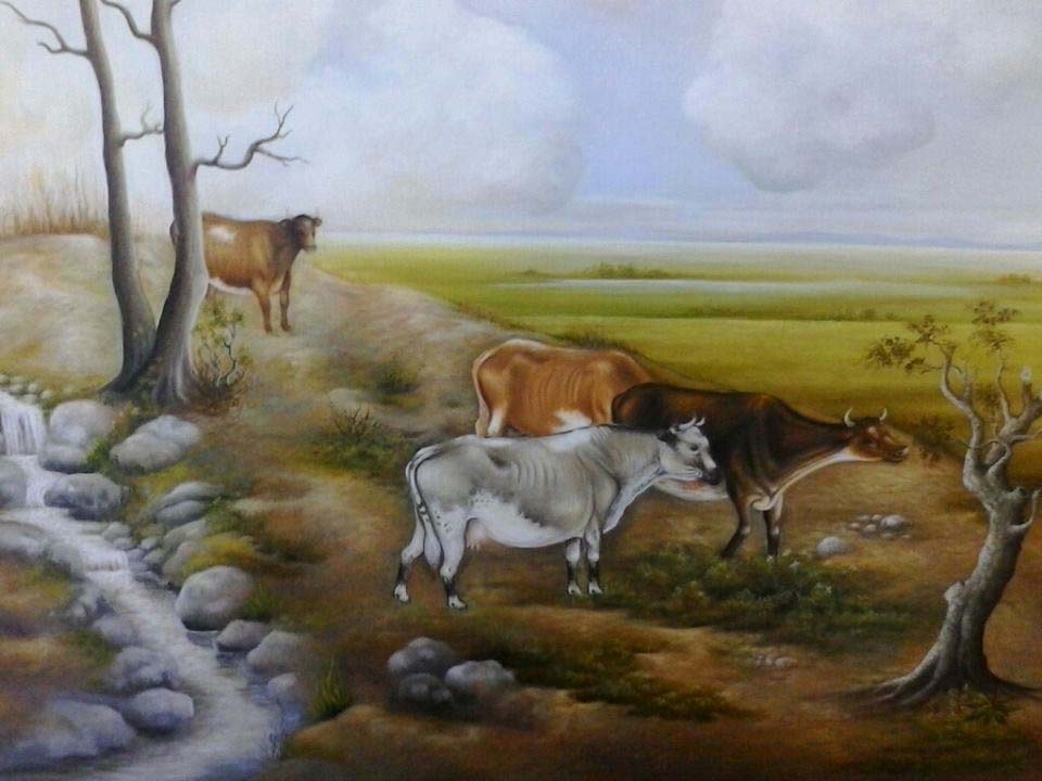 Benson Myrtil 24"x30" 2013 Vacas en la sabana Acrílico sobre lienzo#5C