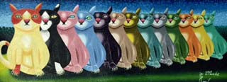 Jn-Claude Paul 8"x18" Gatos c2000 Óleo sobre lienzo #2MFN