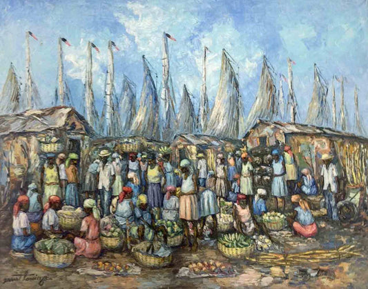 Ernst Louizor (1938-2011) 24"x32" Escena de mercado Óleo sobre lienzo #1350GA-HA