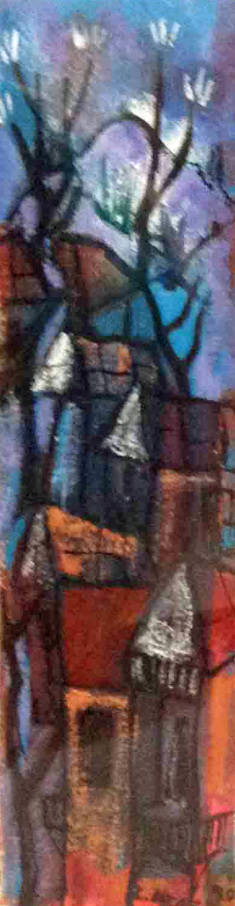 Luckner Lazard (1928-1998) 13" x5.5" 1991 Casas Acuarela sobre papel #2MFN