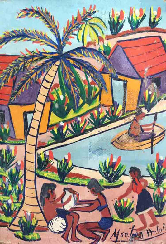 Montas Antoine (1926-1988) 8"x6" En un barco Óleo a bordo #000015-HA