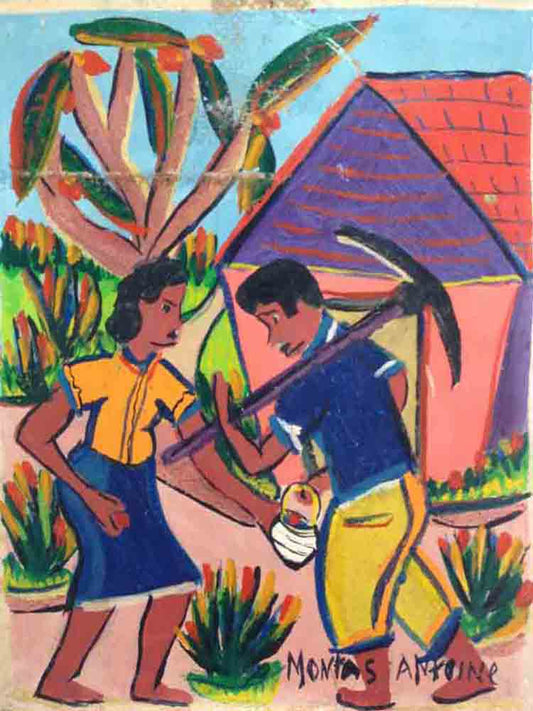 Montas Antoine (1926-1988) 8"x6" Hacia los campos Óleo a bordo #000016-HA
