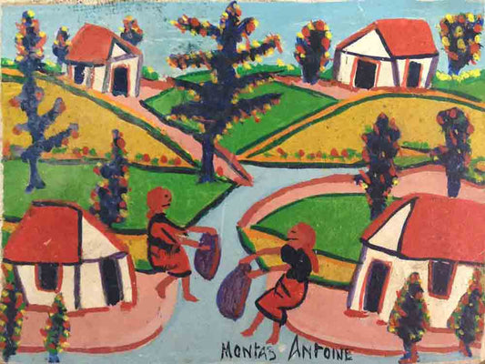 Montas Antoine 6"x8" Dos mujeres en River Oil a bordo #000017-HA