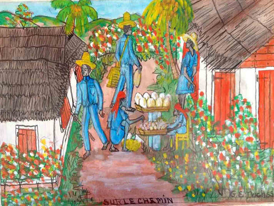 Gervais Emmanuel Ducasse (1903-1988) 16"x24" 1977 "On The Way" Óleo a bordo #11MFN