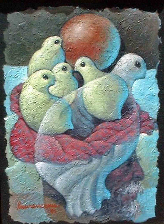 Lyonel Laurenceau 16"x12" Pensamientos pacíficos Acrílico sobre lienzo #J55-HA