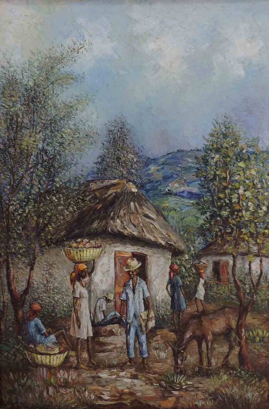 Ernst Louizor (1938-2011) 36"x24" Escena de mercado Óleo sobre lienzo #2-2-95GN-HA