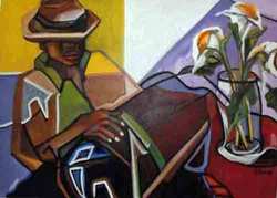 Rolande Magloire 30"x40" Un hombre con su tambor Óleo sobre lienzo #3RM-NY
