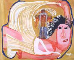 Payas (Pierre-Sylvain Augustin) 27"x37" Spirits Fight 1999 Óleo sobre lienzo #9932GN-HA