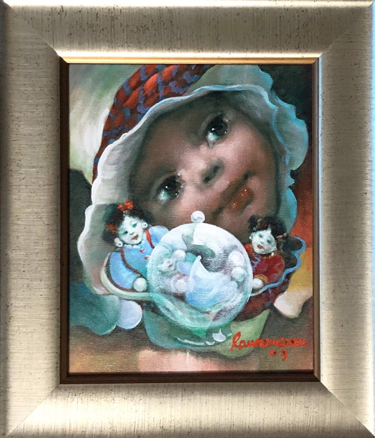 Lyonel Laurenceau (Haitiano, n. 1942) "Enfant d'Haiti" 2009 Pintura enmarcada en lienzo acrílico 10"h x 8"w #2GSN-NY