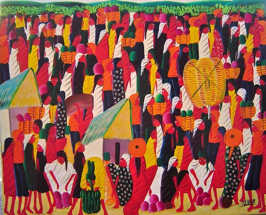 CASIMIR Laurent (1928-1990) 20"x24" Escena de mercado Óleo sobre lienzo # 9-10-88MFN