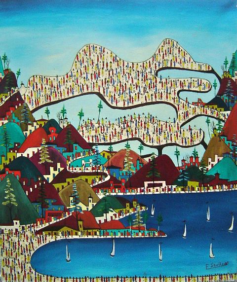 Edgard Souffrant 24"x20" Ciudad imaginaria Óleo sobre lienzo #2-2-95MFN