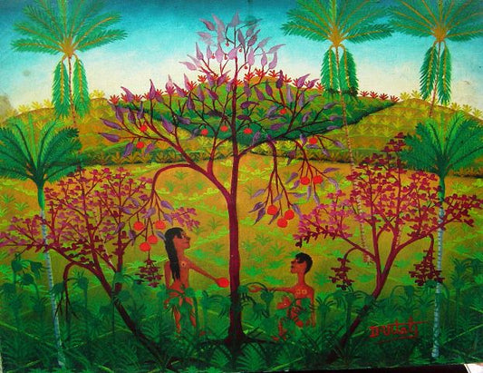 Dieudonne Vital 12"x16" Adán y Eva c1980 Óleo sobre lienzo #1-2-95MFN