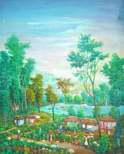 Emmanuel Dostaly 30 "x24" Escena rural c1980 Óleo sobre lienzo # 1-2-95MFN