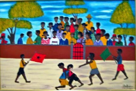 Charles Anatole (1922-1979) 24"x36" "Fight" 1972 Óleo sobre tabla #10-2-95MIA