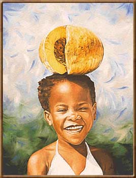 Sophia Lacroix 20"x15" Giroumou Sou Tet (Calabaza en la cabeza) Giclee sobre lienzo Edición limitada 50 s/n #2LS-10-15