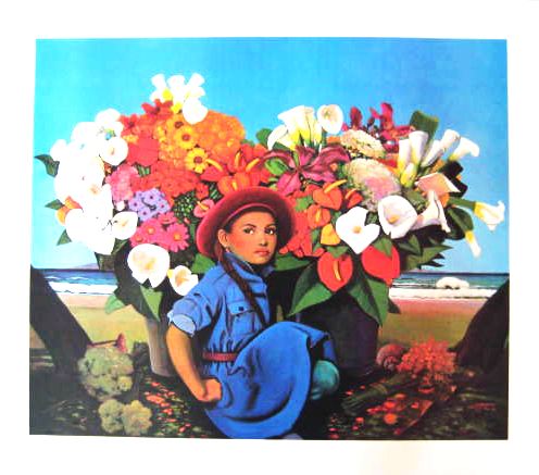 Jn-Claude Legagneur 23 ½"x27 ⅛" "Flores de la isla" Póster en papel Sin firmar e ilimitado