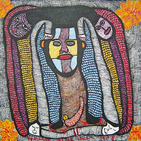 Prospere Pierre Louis (1947-1995) 24"x24" 1988 Tres loas Óleo a bordo #2MFN