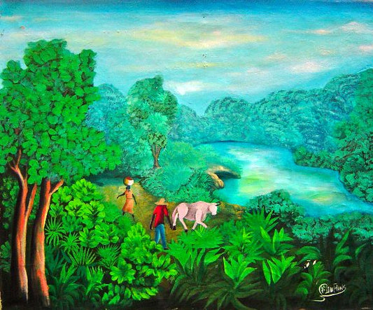 Charles Duffran 20"x24" Escena rural c1980 Óleo sobre lienzo #2-2-95MFN