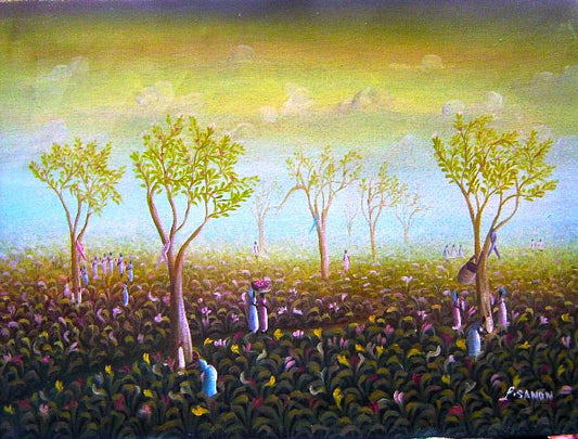 Lamarre Sanon 12"x16" Campos 1980 Óleo sobre lienzo #3-2-95MFN