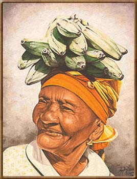 Sophia Lacroix 19"x15" Banan Sou Tet (Plátanos en la cabeza) Giclee sobre lienzo Edición limitada 50 s/n #5LS-11-10