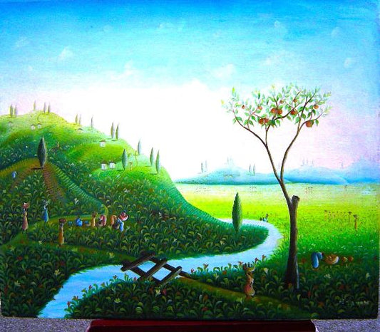 Lamarre Sanon 20"x24" Escena rural Óleo sobre lienzo #1-2-95MFN