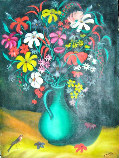 Raymond Duvivier 30"x22" Jarrón de flores 1969 Óleo sobre lienzo #1-2-95MFN