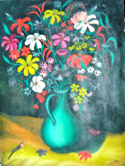 Raymond Duvivier 30"x22" Jarrón de flores 1969 Óleo sobre lienzo #1-2-95MFN