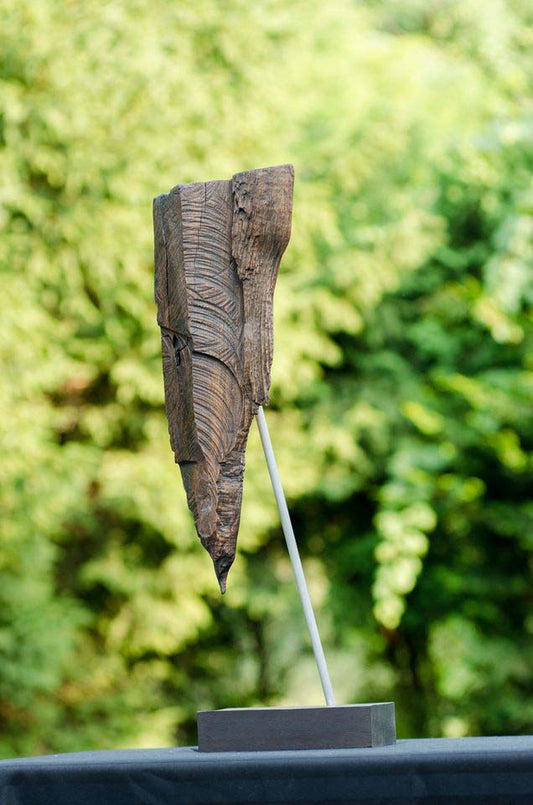 Randolph San Millan "Shaman" 23"h x 7"w x 6"d Escultura de madera sobre granito #CRSM4