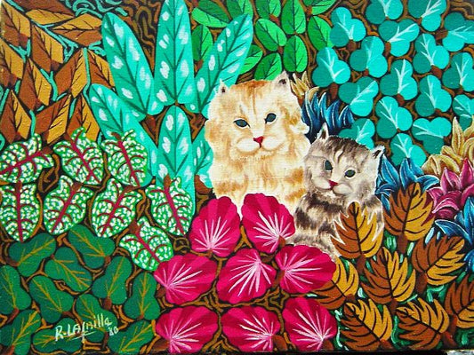 Raymond Lafaille 12"x16" Gato y Gatito Óleo sobre Lienzo #3-2-95MFN
