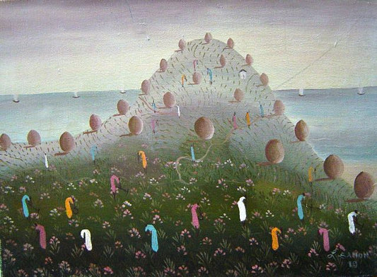 Lamarre Sanon 12"x16" Los campos Óleo sobre lienzo #2-2-95MFN