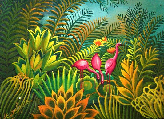 Eric Jn-Louis 6"x8" Les 3 Flamengoes Oil on Board #7MFN Artículo de coleccionista