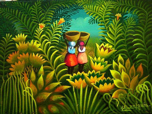 Eric Jn-Louis 6"x8" Les 2 Marchants Oil on Board #5MFN Artículo de coleccionista