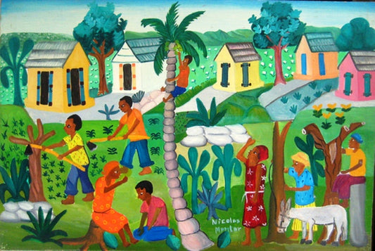 Nicolas Mentor 16"x24" Escena rural 1980 Óleo sobre tabla #104MFN