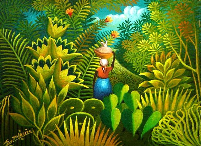 Eric Jn-Louis 6"x8" The Woman Seller Oil on Board #1-2-95MFN Artículo de coleccionista