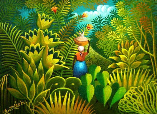 Eric Jn-Louis 6"x8" The Woman Seller Oil on Board #1-2-95MFN Artículo de coleccionista